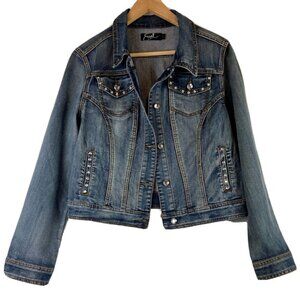 Earl Jean Women's Blue Jean Denim Rhinestone Embellished Jacket Size M